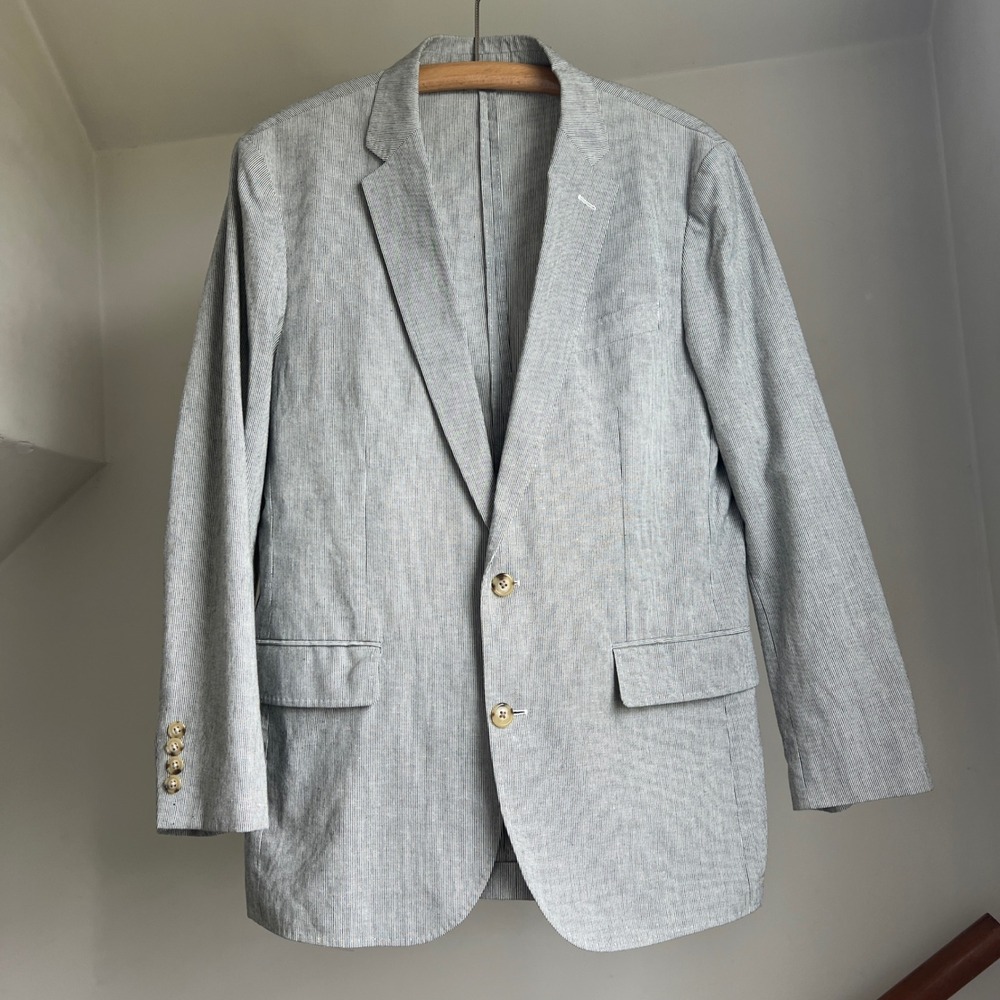 J.Crew Ludlow Blazer 38R Gray Cotton Linen Somelos Stripe Sport Coat Jacket